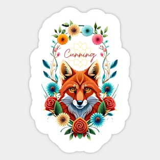 Fox and flowers tattoo style 5 Sticker